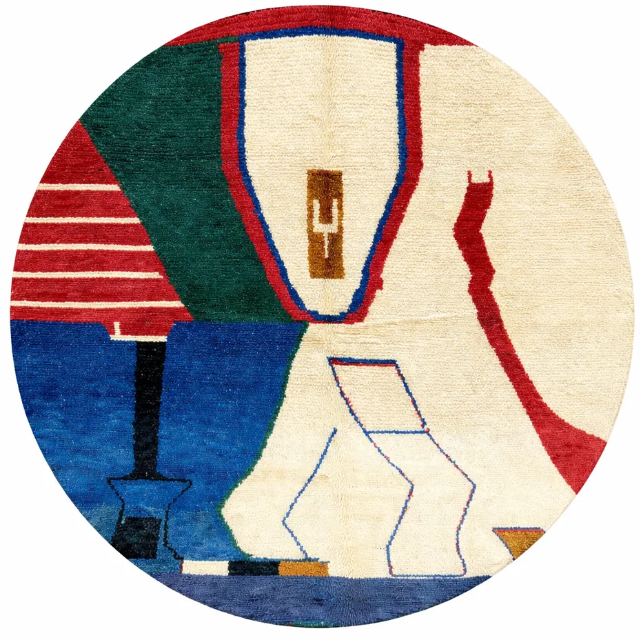 Tapis rond berbère Tanit au dessin abstrait — tapis berbères contemporains tissé à la main