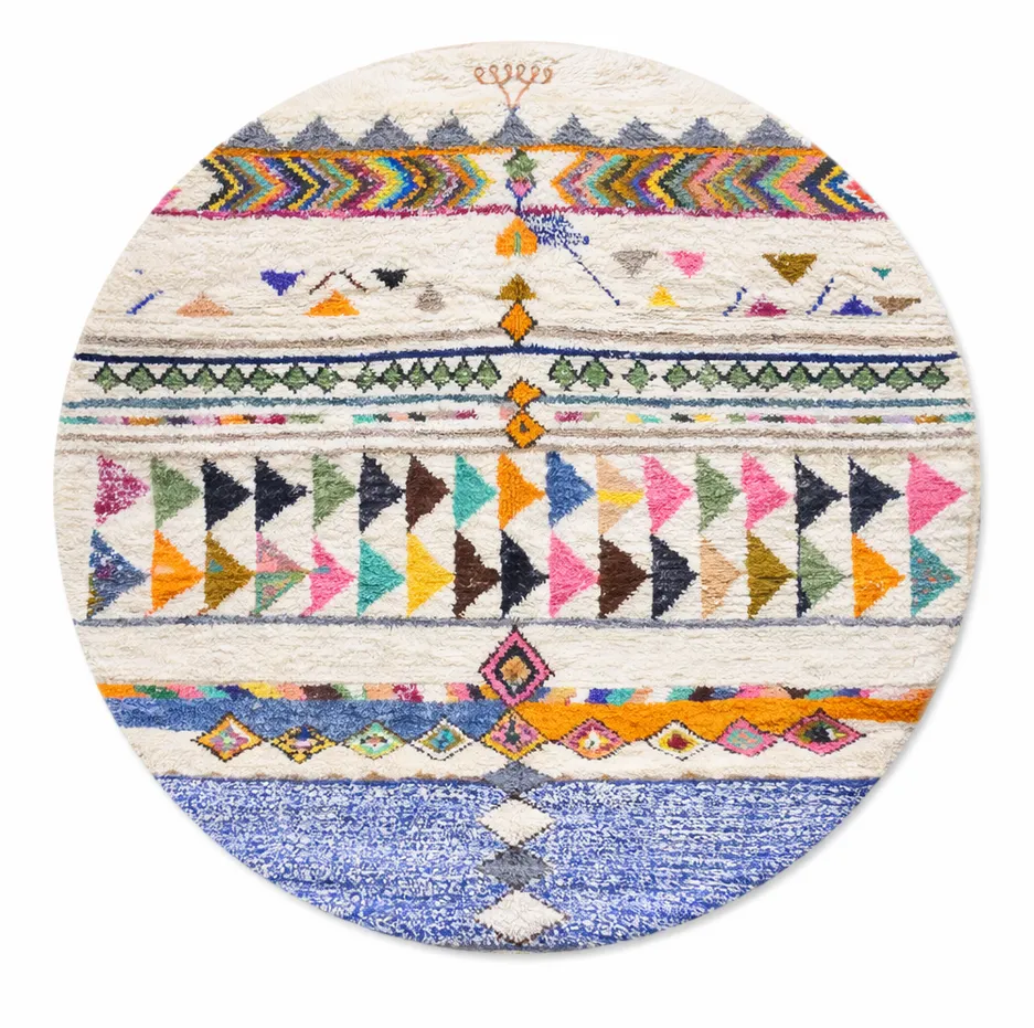 Tapis rond berbère Tarfaya multicolore — tapis berbères contemporains tissé à la main