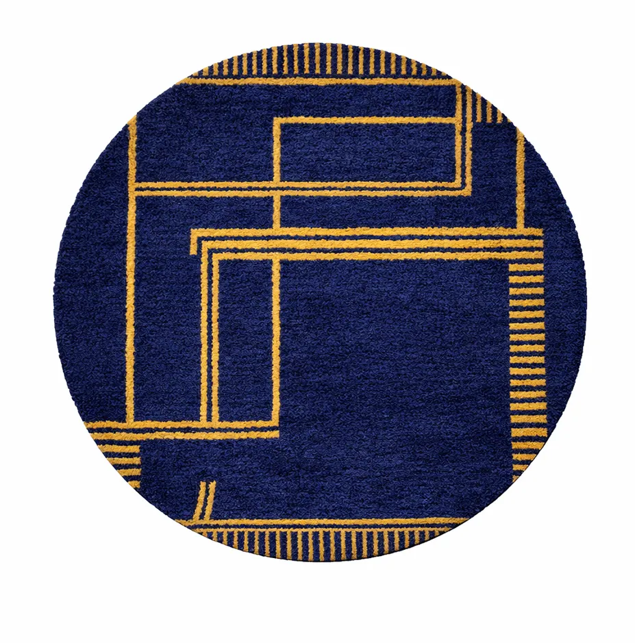 Tapis rond berbère Tasa bleu aux motifs géométriques — tapis berbères contemporains tissé à la main