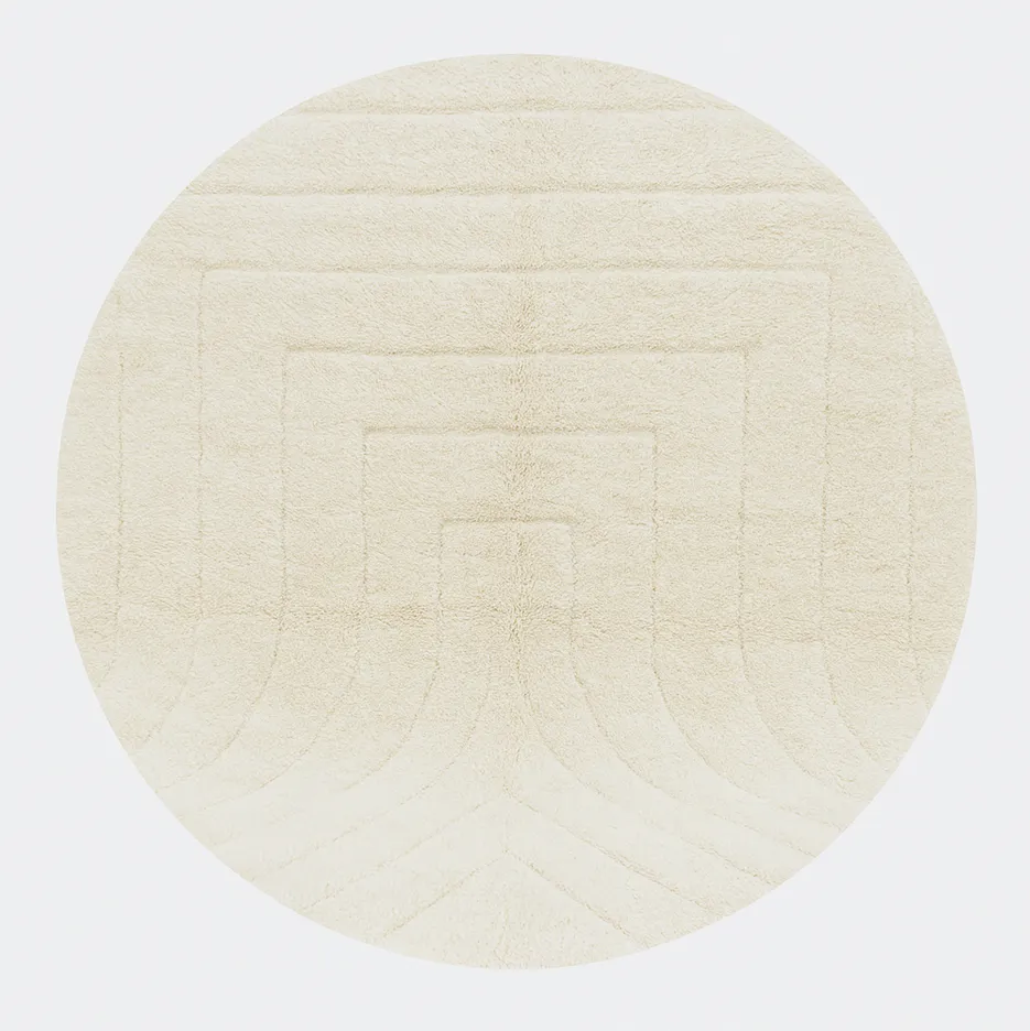 Tapis rond berbère Tata blanc uni — tapis berbères contemporains tissé à la main