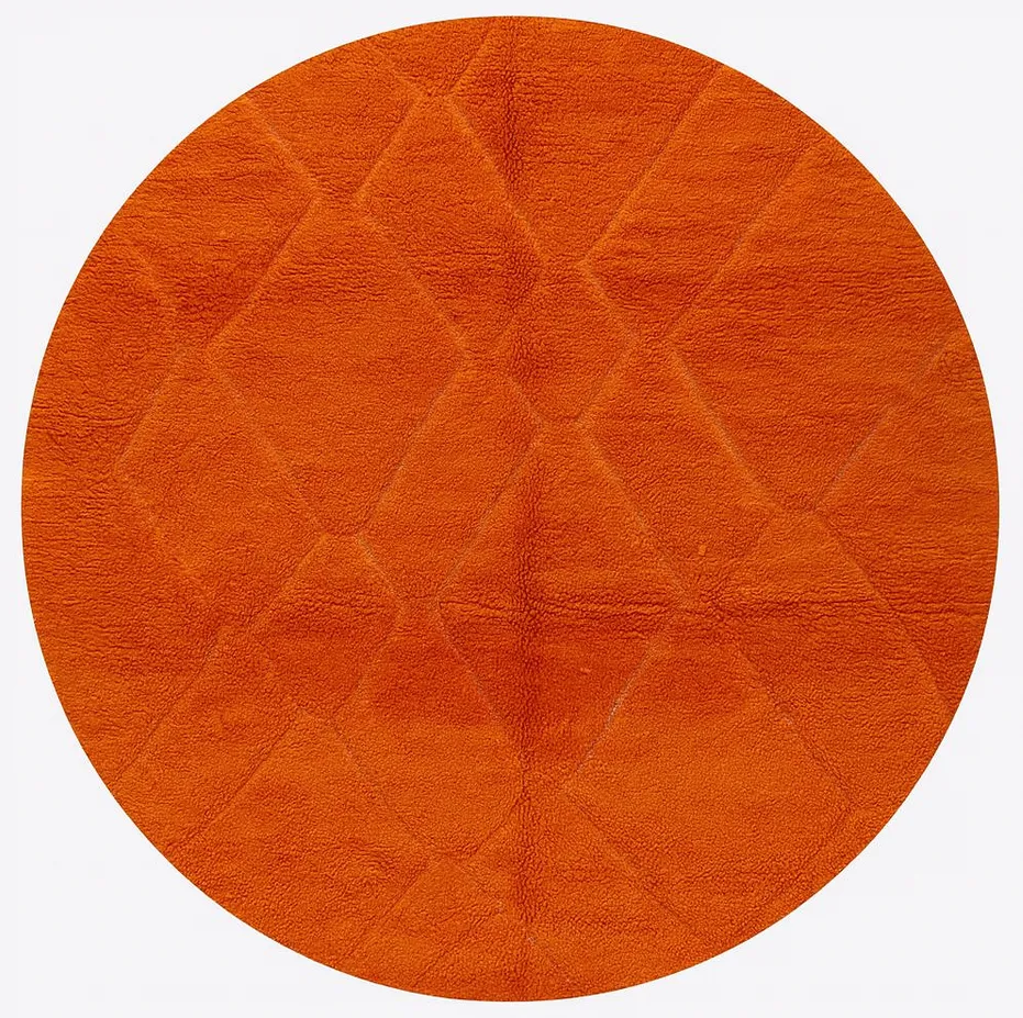 Tapis rond berbère Tazaghart orange à losanges — tapis berbères contemporains tissé à la main