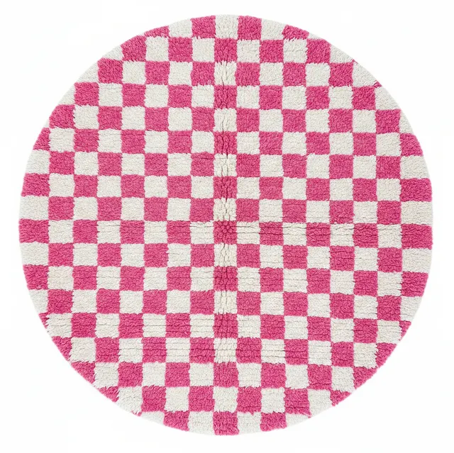 Tapis rond berbère Taziri rose à damier — tapis berbères contemporains