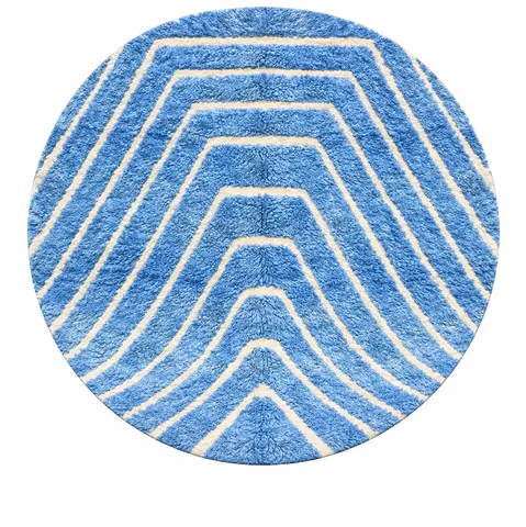 Tapis rond berbère Telouet bleu à lignes — tapis berbères contemporains