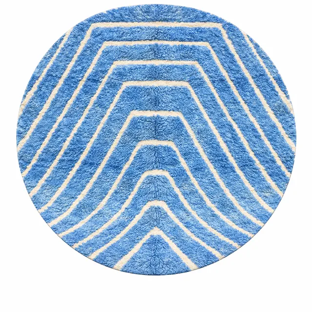 Tapis rond berbère Telouet bleu à lignes — tapis berbères contemporains