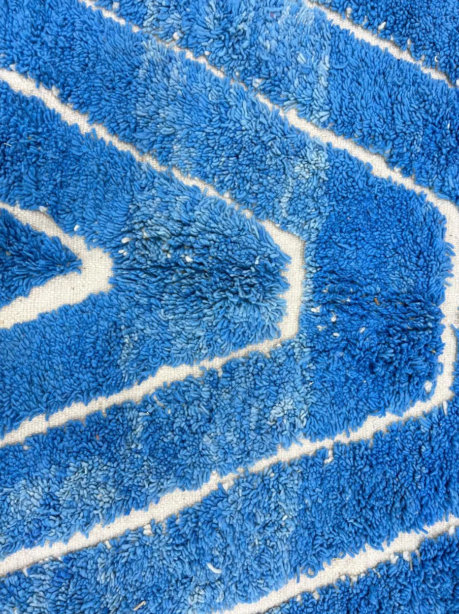 Tapis rond berbère Telouet bleu à lignes, vue 4 sur 4
