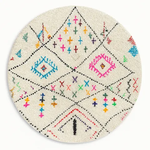 Tapis rond berbère Tensift multicolore aux motifs berbères — tapis berbères contemporains