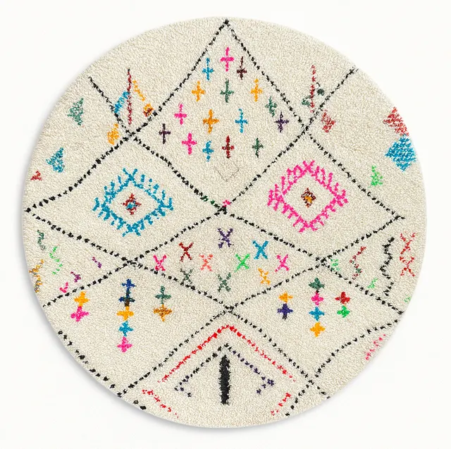 Tapis rond berbère Tensift multicolore aux motifs berbères — tapis berbères contemporains