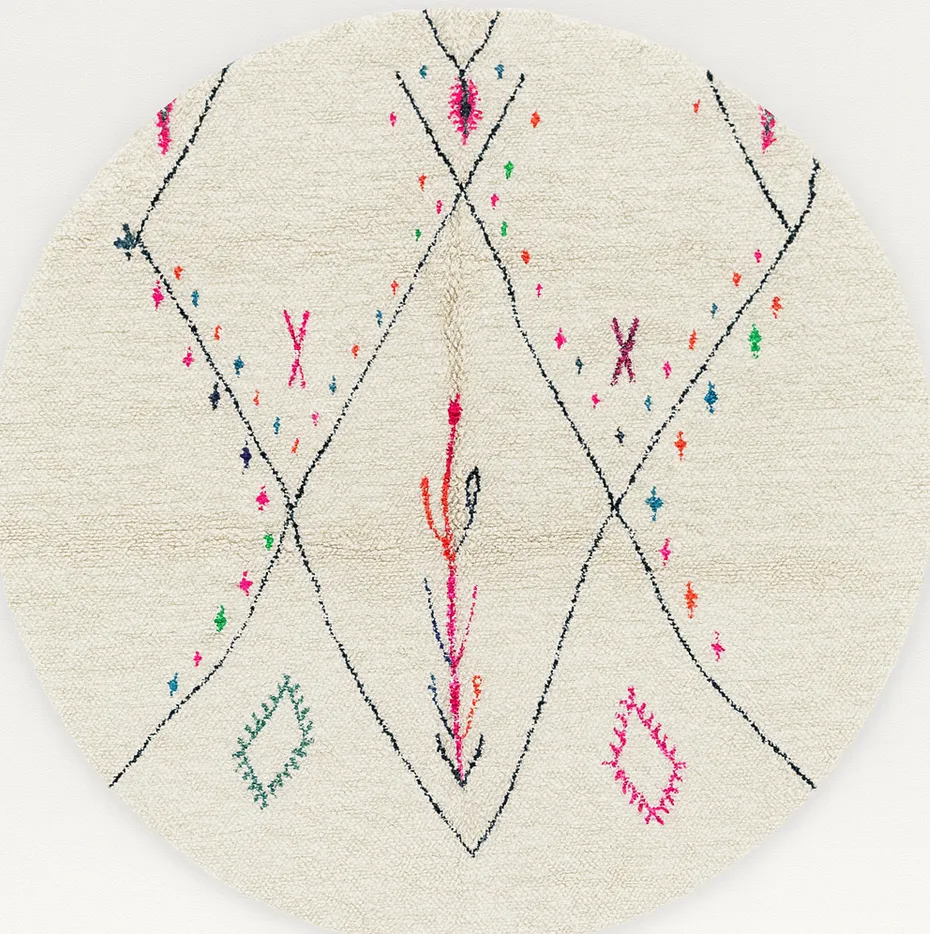 Tapis rond berbère Tessaout aux motifs berbères — tapis berbères contemporains tissé à la main