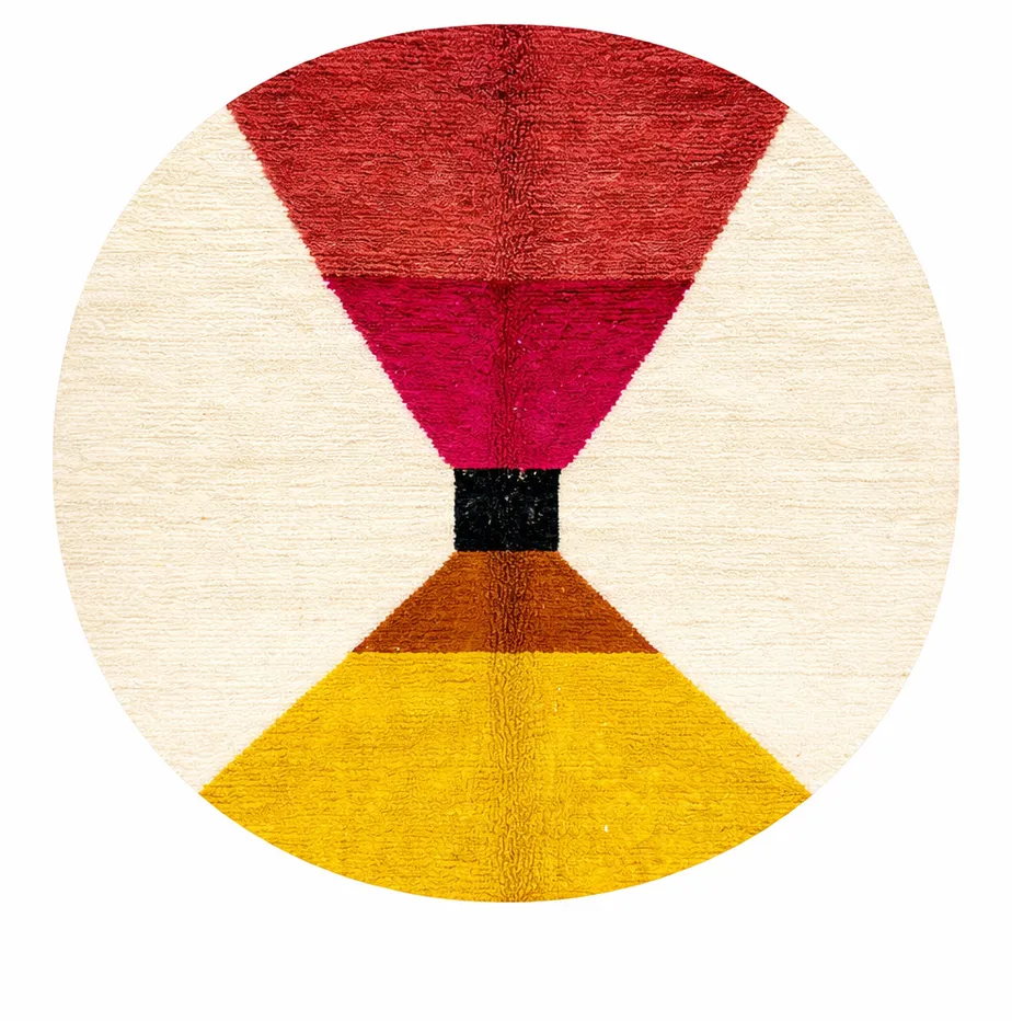 Tapis rond berbère Thiya aux motifs géométriques — tapis berbères contemporains tissé à la main