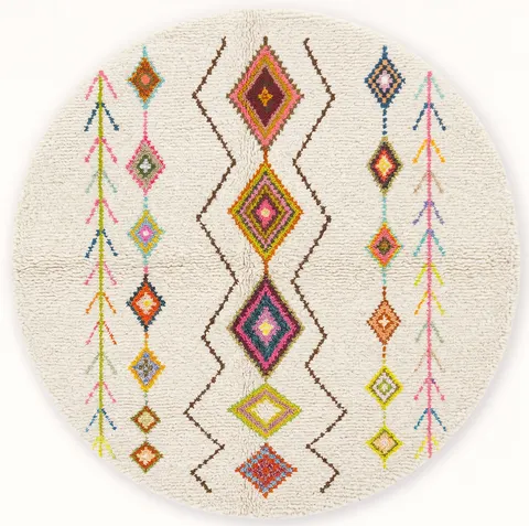 Tapis rond berbère Tichka multicolore à losanges — tapis berbères contemporains
