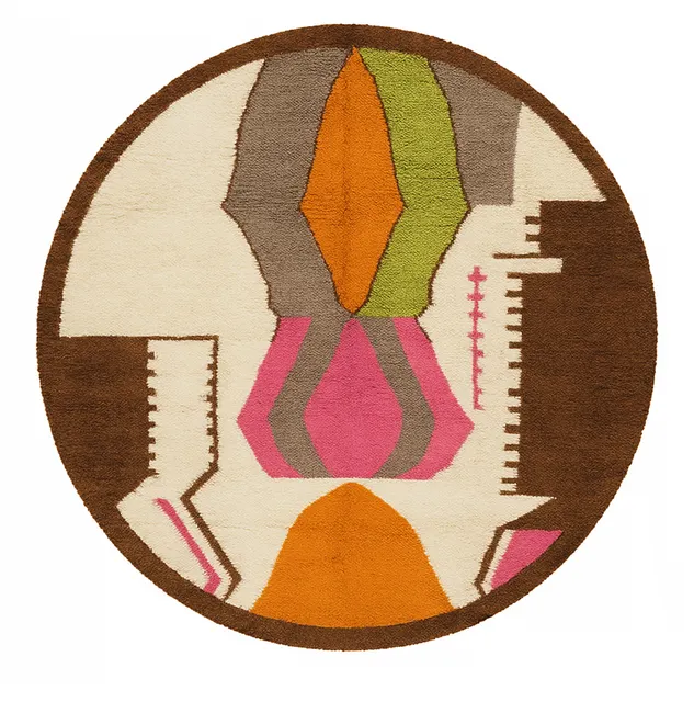 Tapis rond berbère Tidirhine au dessin abstrait — tapis berbères contemporains
