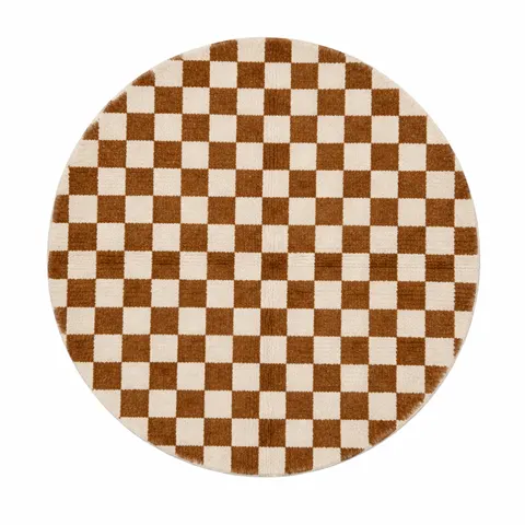 Tapis rond berbère Tifawt marron à damier — tapis berbères contemporains