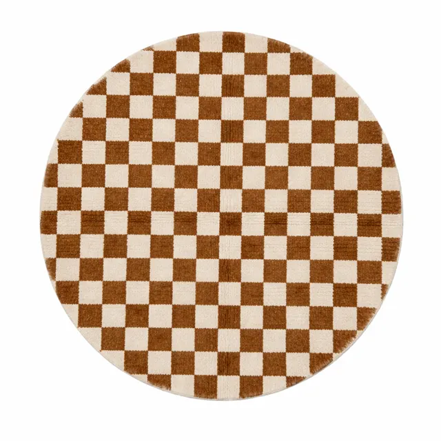 Tapis rond berbère Tifawt marron à damier — tapis berbères contemporains