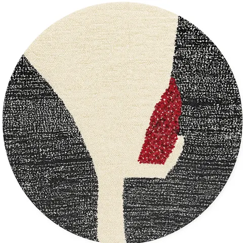 Tapis rond berbère Tiflet noir et blanc au dessin abstrait — tapis berbères contemporains