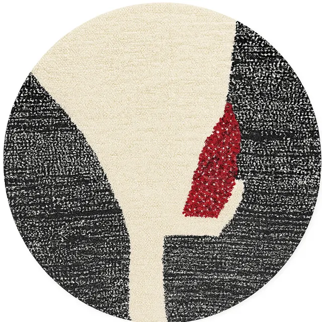 Tapis rond berbère Tiflet noir et blanc au dessin abstrait — tapis berbères contemporains