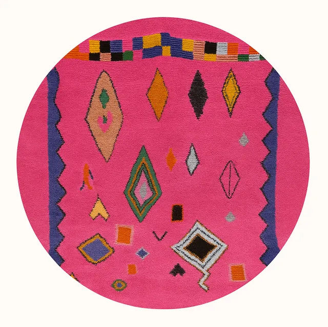 Tapis rond berbère Tifounassine rose — tapis berbères contemporains