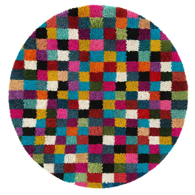 Tapis rond berbère Tigmi multicolore à damier — tapis berbères contemporains