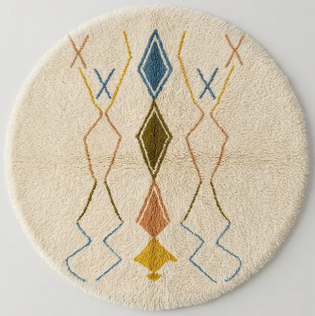 Tapis rond berbère Timahdite blanc et multicolore — tapis berbères contemporains