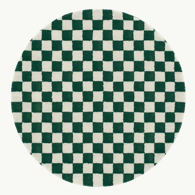 Tapis rond berbère Tinghir vert et blanc à damier — tapis berbères contemporains