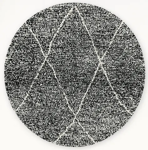 Tapis rond berbère Tirhza noir et blanc à losanges — tapis berbères contemporains