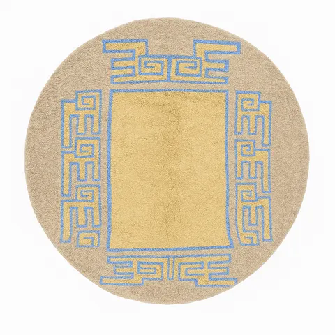 Tapis rond berbère Tislit beige et bleu — tapis berbères contemporains