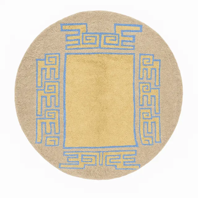 Tapis rond berbère Tislit beige et bleu — tapis berbères contemporains