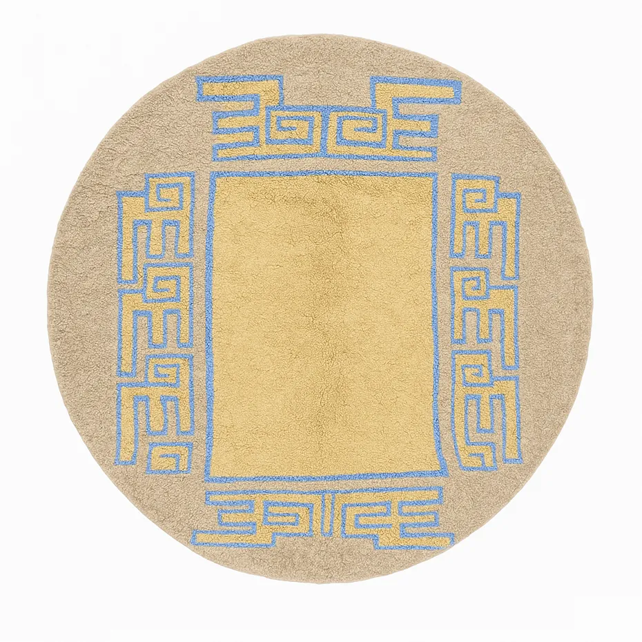 Tapis rond berbère Tislit beige et bleu — tapis berbères contemporains tissé à la main