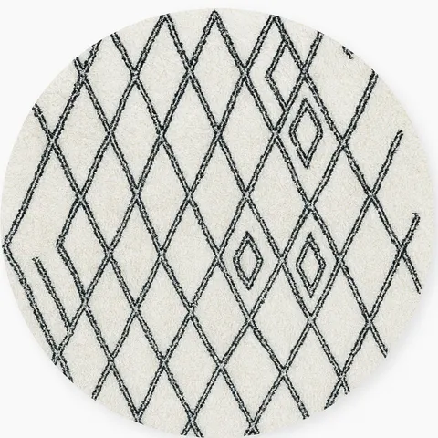 Tapis rond berbère Tislit blanc et noir à losanges — tapis berbères contemporains