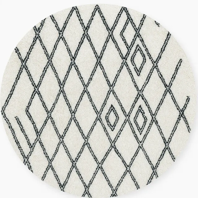 Tapis rond berbère Tislit blanc et noir à losanges — tapis berbères contemporains