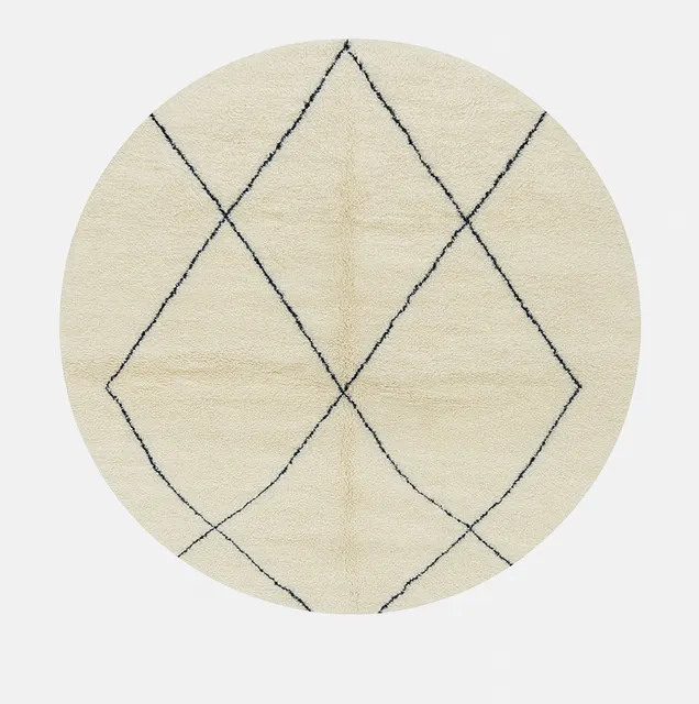 Tapis rond berbère Tissint blanc à losanges — tapis berbères contemporains