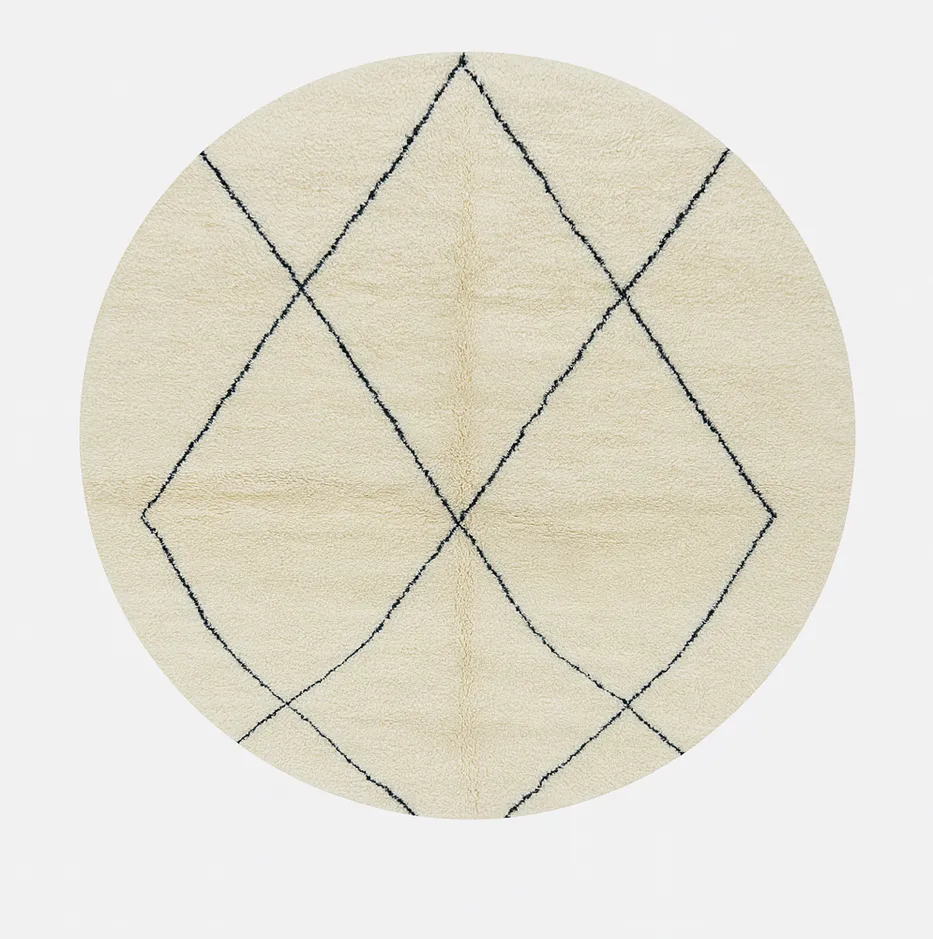 Tapis rond berbère Tissint blanc à losanges — tapis berbères contemporains tissé à la main