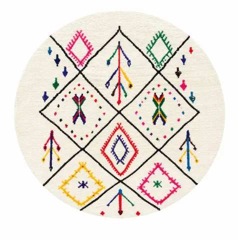 Tapis rond berbère Tiwul aux motifs géométriques — tapis berbères contemporains