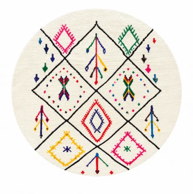 Tapis rond berbère Tiwul aux motifs géométriques — tapis berbères contemporains