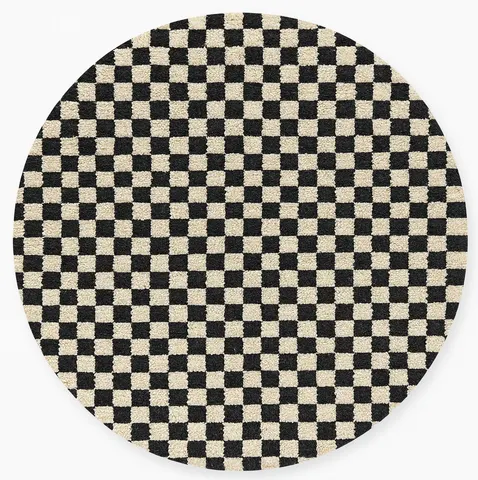 Tapis rond berbère Toubkal noir et blanc à damier — tapis berbères contemporains
