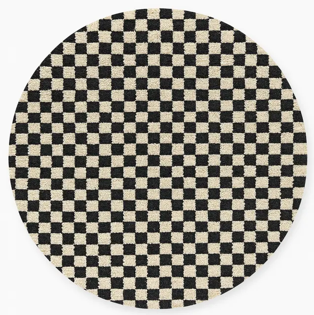 Tapis rond berbère Toubkal noir et blanc à damier — tapis berbères contemporains
