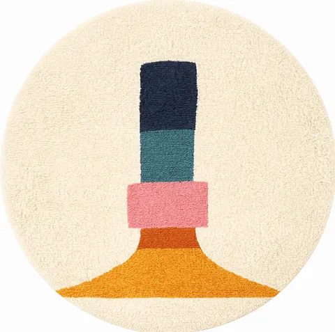 Tapis rond berbère Tounfite blanc aux motifs géométriques — tapis berbères contemporains