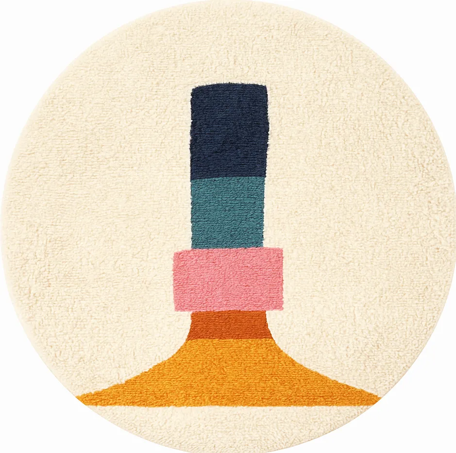Tapis rond berbère Tounfite blanc aux motifs géométriques — tapis berbères contemporains tissé à la main