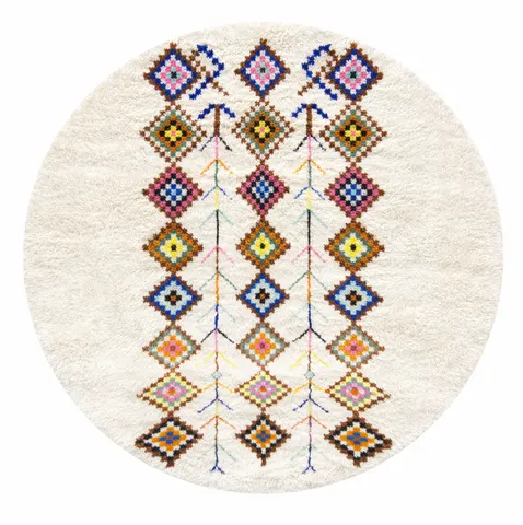 Tapis rond berbère Udad multicolore à losanges — tapis berbères contemporains