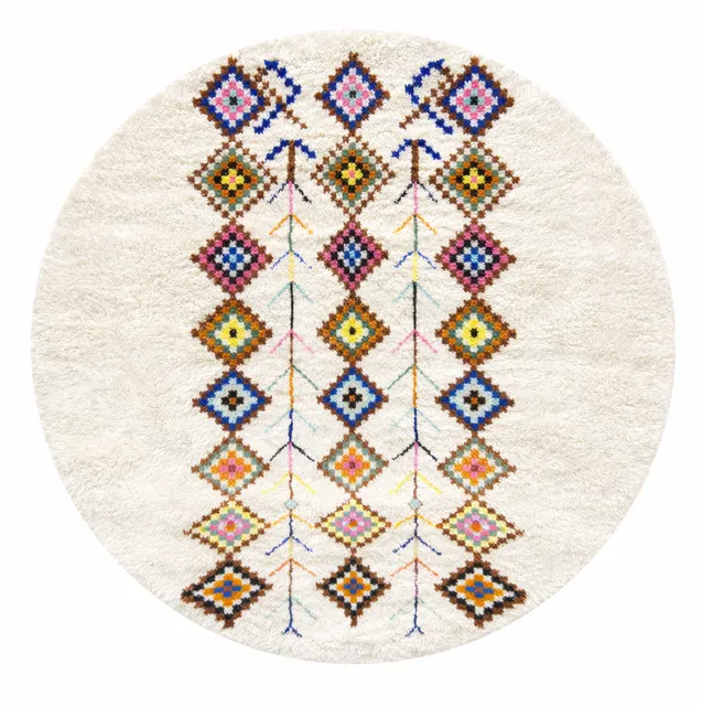 Tapis rond berbère Udad multicolore à losanges — tapis berbères contemporains