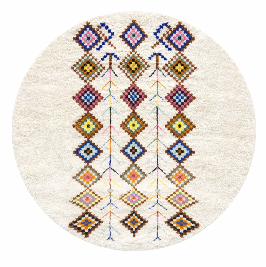 Tapis rond berbère Udad multicolore à losanges — tapis berbères contemporains tissé à la main