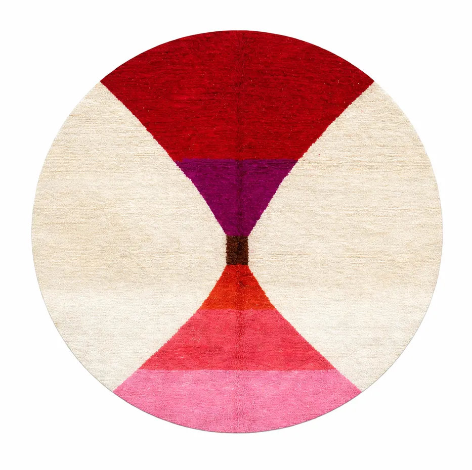 Tapis rond berbère Yidir aux motifs géométriques — tapis berbères contemporains tissé à la main