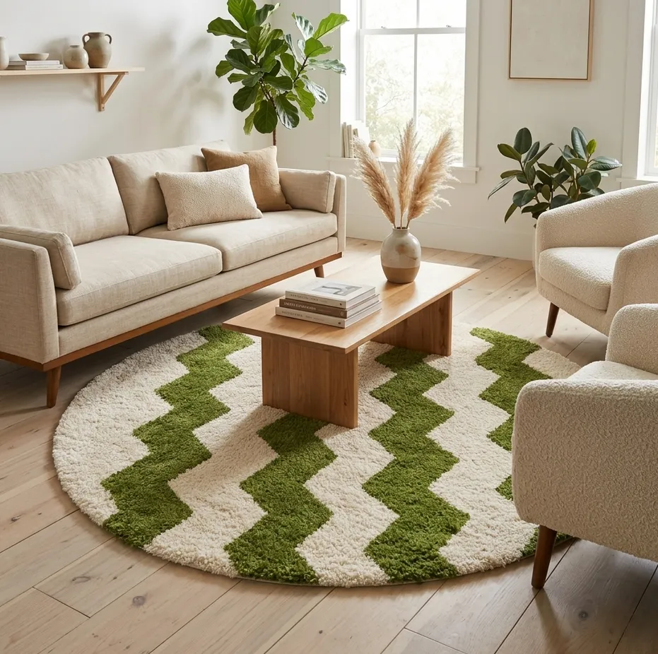 Tapis rond berbère Yidir vert, vue 4 sur 4