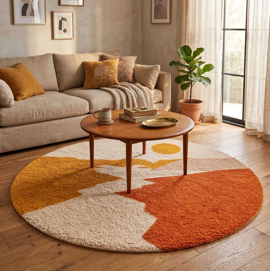 Tapis rond berbère Yuba au dessin abstrait, vue 3 sur 4