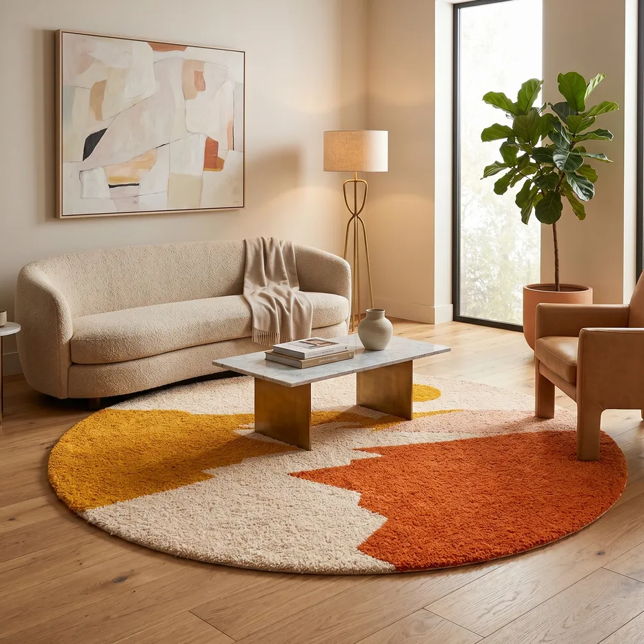 Tapis rond berbère Yuba au dessin abstrait, vue 4 sur 4