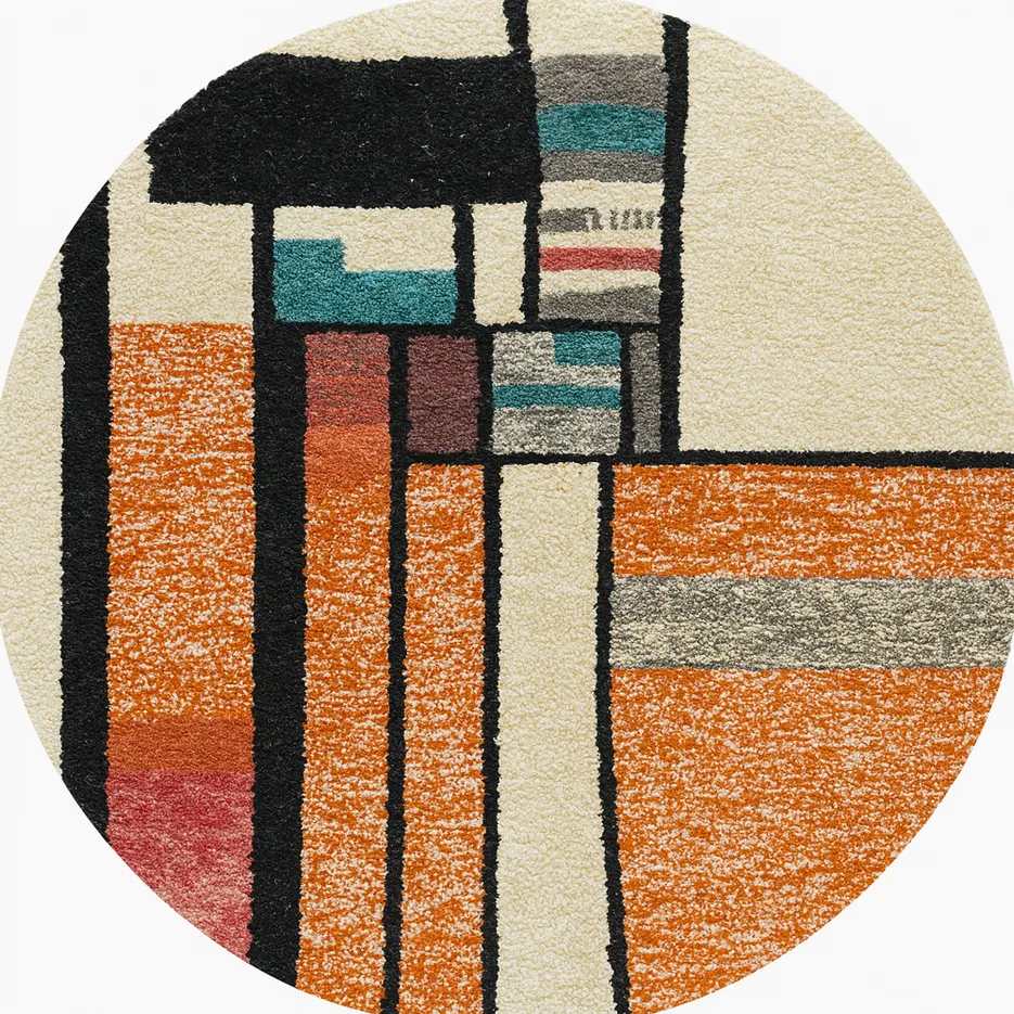 Tapis rond berbère Zagora aux motifs géométriques — tapis berbères contemporains tissé à la main