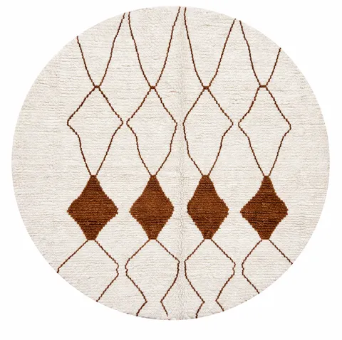 Tapis rond berbère Zegga blanc et marron à losanges — tapis berbères contemporains