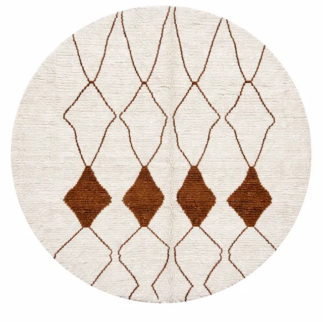 Tapis rond berbère Zegga blanc et marron à losanges — tapis berbères contemporains