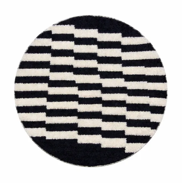 Tapis rond berbère Zegga noir et blanc — tapis berbères contemporains