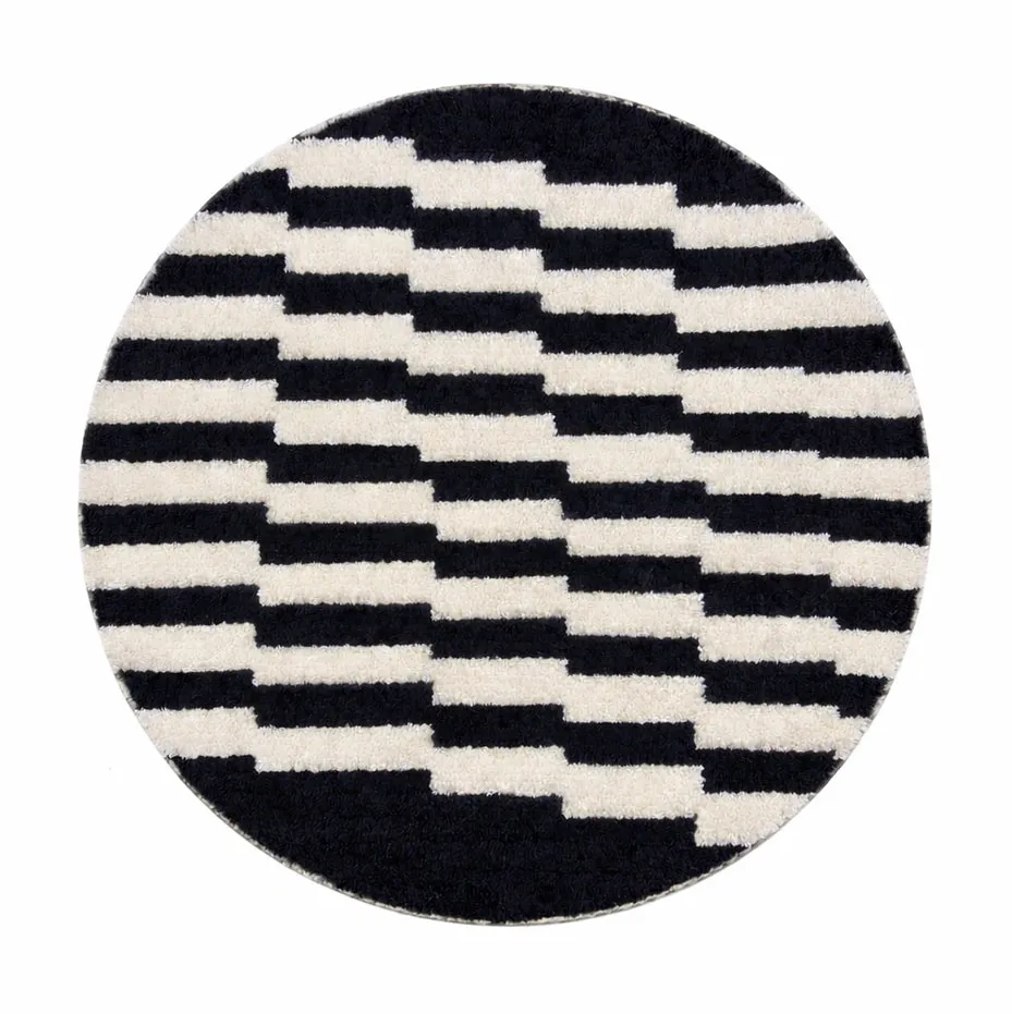 Tapis rond berbère Zegga noir et blanc — tapis berbères contemporains tissé à la main