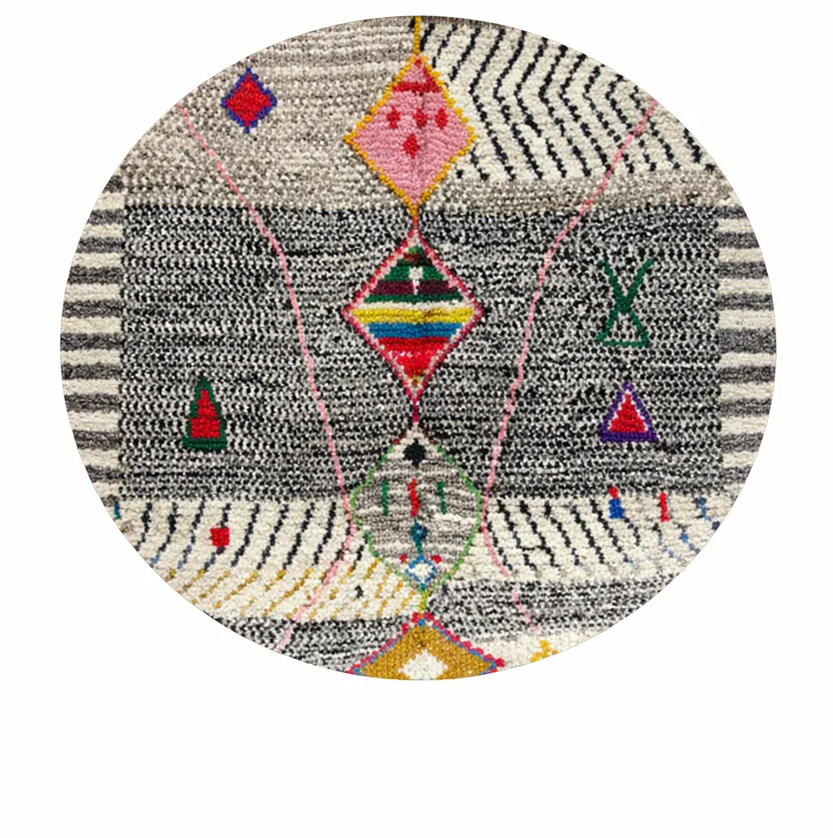 Tapis rond berbère Ziri aux motifs berbères — tapis berbères contemporains tissé à la main